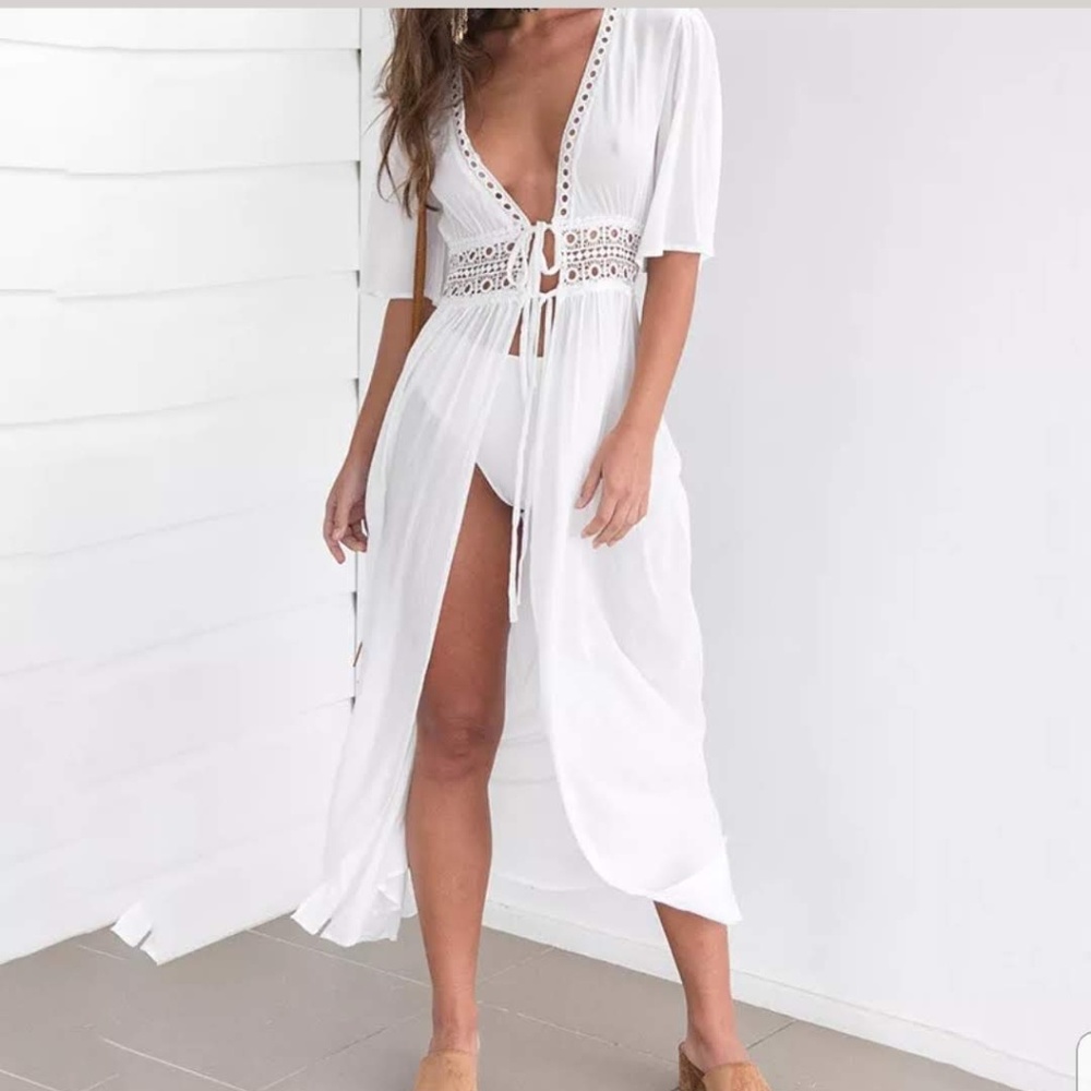 CCO Sexy Boho Kaftan Chiffon Crochet Beach CoverUp - Picture 3 of 7